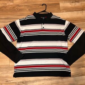 Tommy Hilfiger Black and Red Polo Shirt with Quarter-Zip